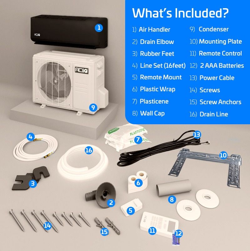 ACiQ 18,000 BTU 21 SEER2 ACiQ Essentials Single Zone Wall Mounted Mini Split System - Black w/ WiFi - 230V| R454B