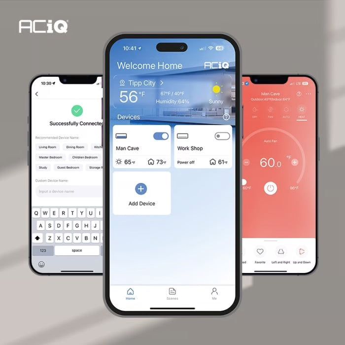 Mobile App for ACiQ Extreme Series 18,000 BTU 2-Zone 22 SEER2 Wall Mounted Mini Split System - 9K + 9K