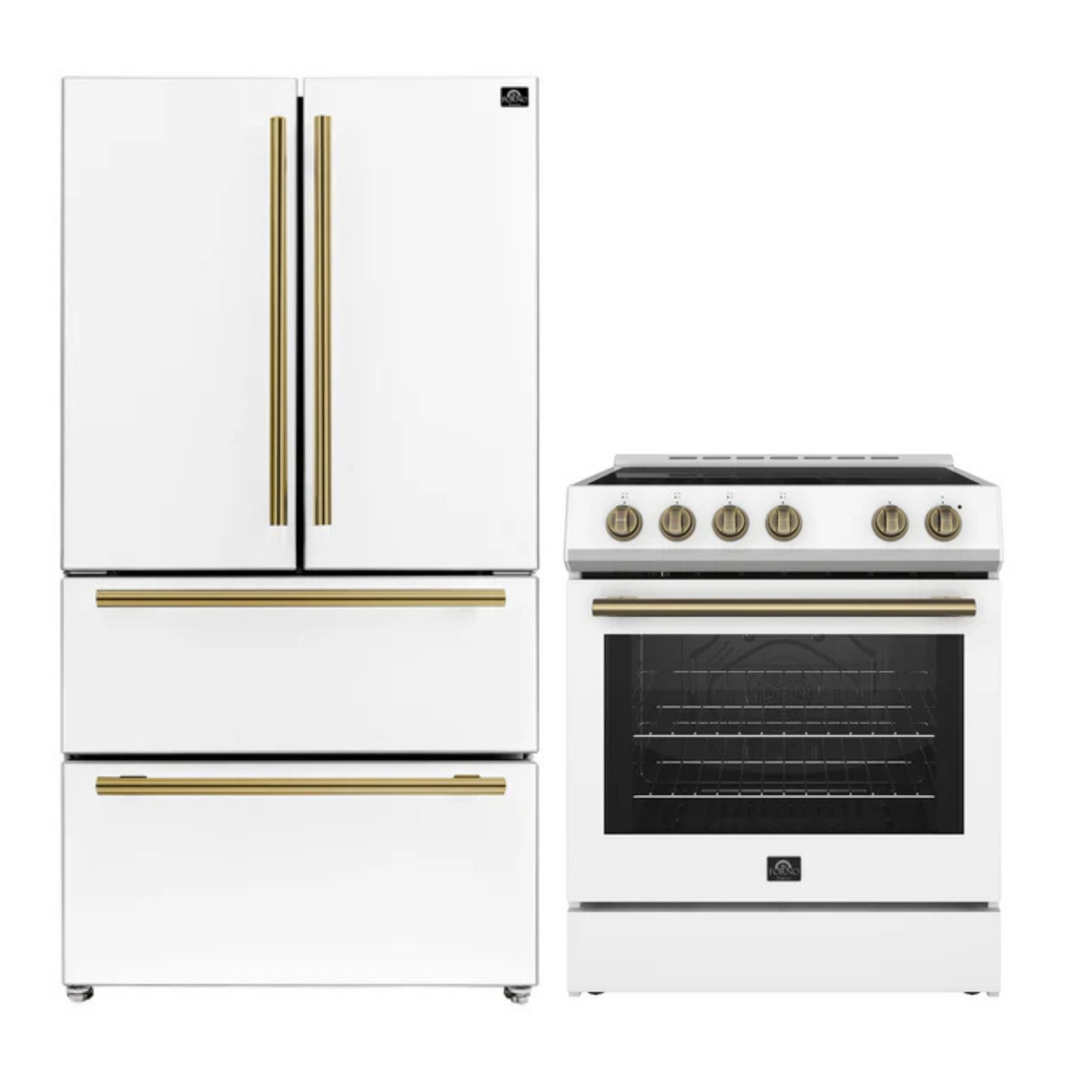 Forno Premium 2 Pieces Kitchen Bundle - Leonardo Espresso 30-Inch White Electric Range, Moena Espresso 36-Inch White French Door Refrigerator - FBDL-003-09US
