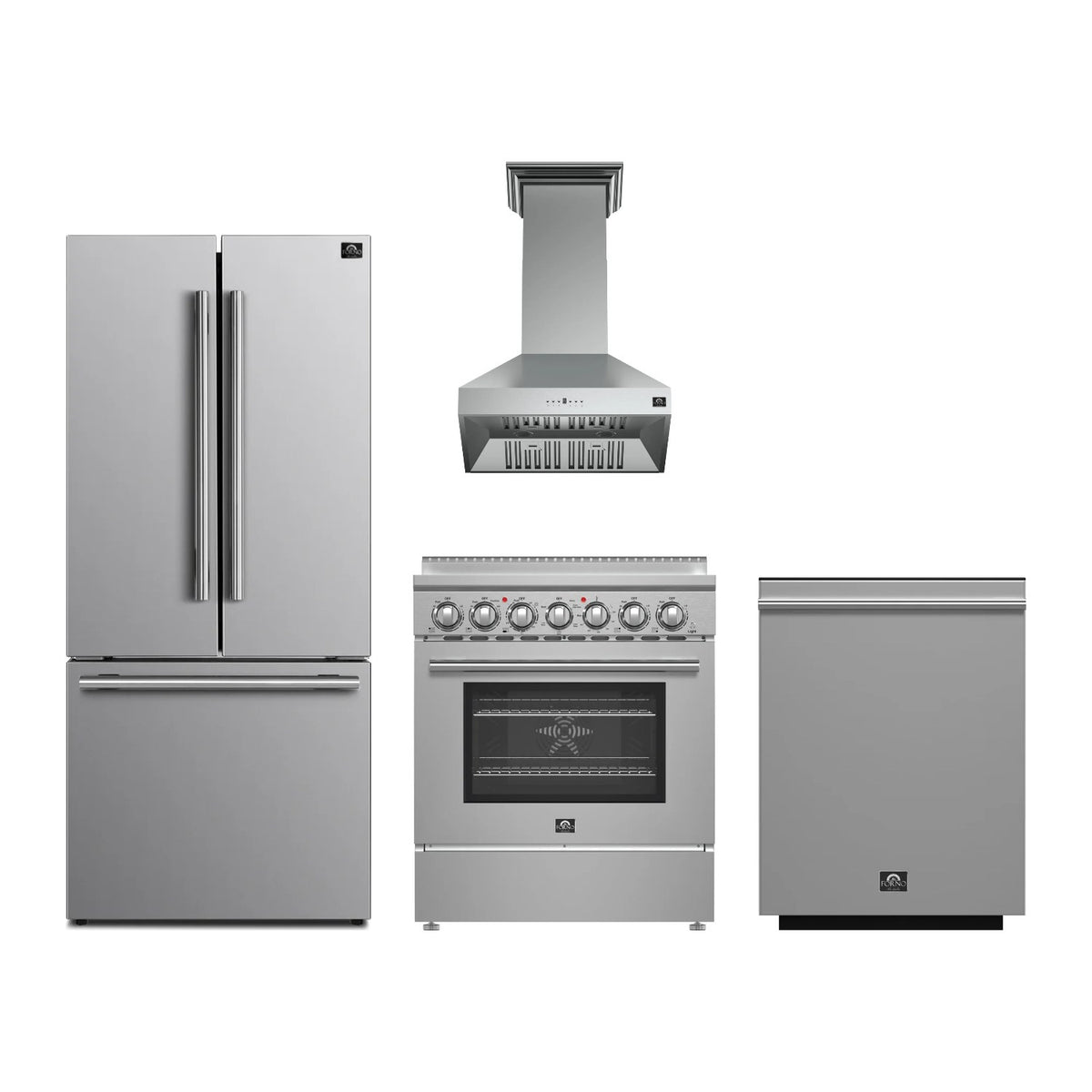 Forno Paolo 30 inch Kitchen Package in Stainless Steel — Electric Range, Range Hood, Refrigerator & Dishwasher