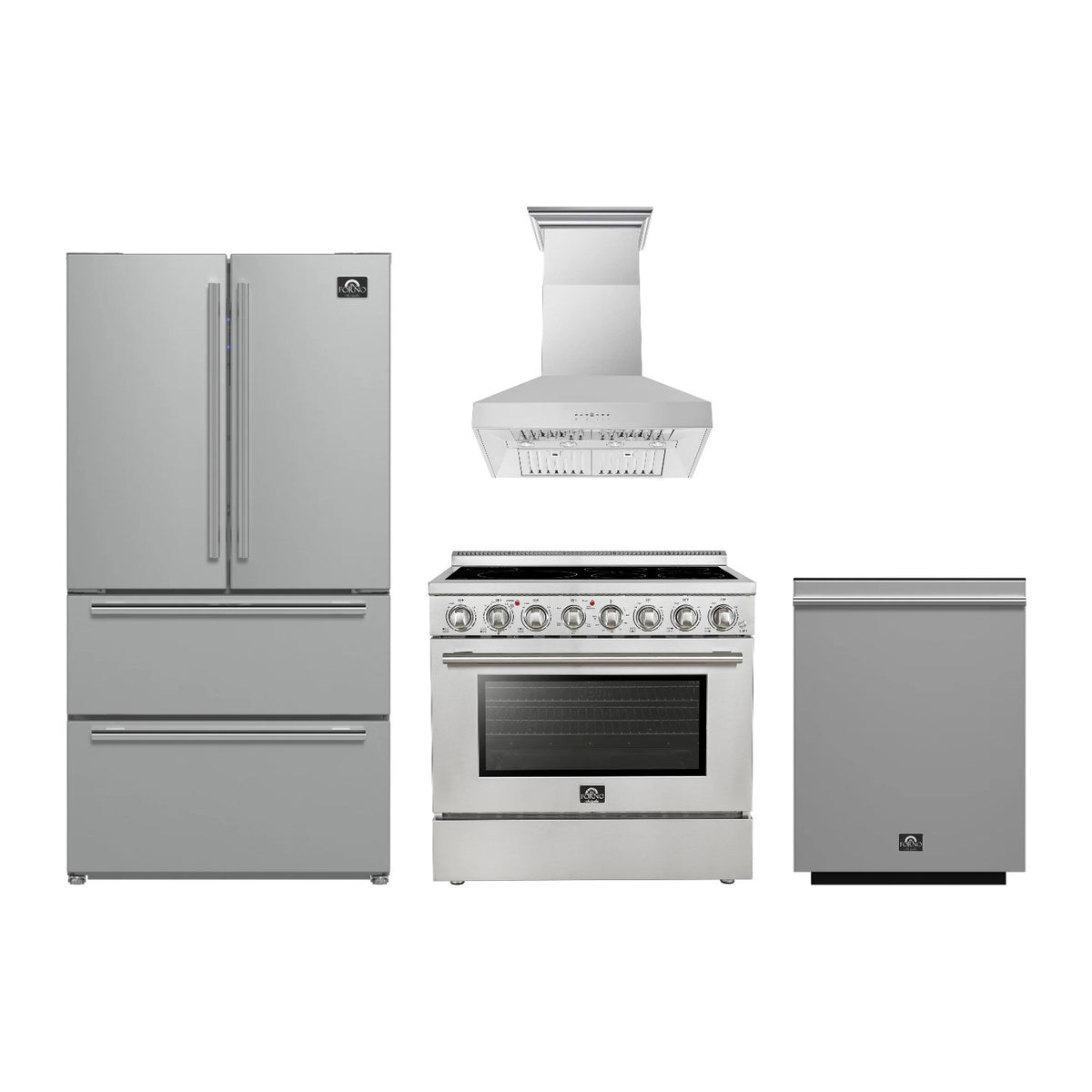 Forno Paolo 36 inch Kitchen Package in Stainless Steel — Electric Range, Range Hood, Refrigerator & Dishwasher