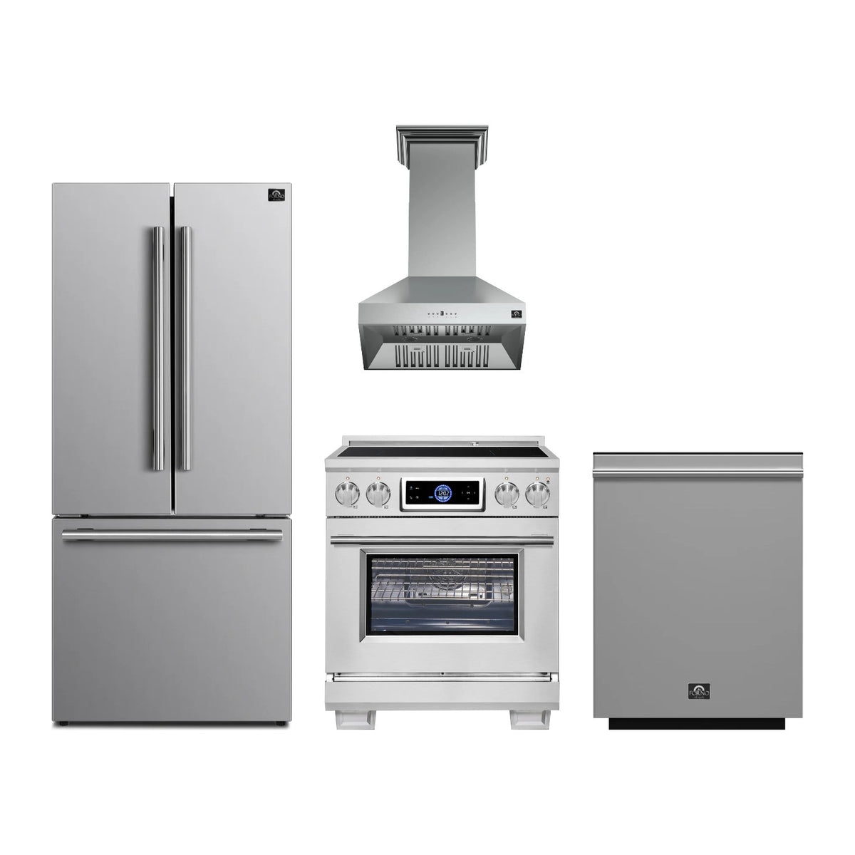 Forno Maximus 30 inch Kitchen Package in Stainless Steel — Induction Range, Range Hood, Refrigerator & Dishwasher