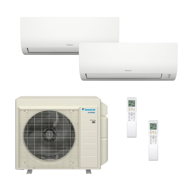 Daikin Hyper Heat Aurora 2-Zone Ductless Mini Split AC & Heat Pump 18000 BTU (9K+9K), Wall Mount Units, 230V - R32