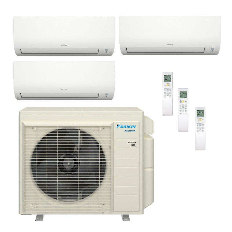 Daikin Hyper Heat Aurora 3-Zone Ductless Mini Split AC & Heat Pump w/ Drain Heat Pan 40000 BTU (7K+15K+15K), Wall Mount Units, 230V - R32