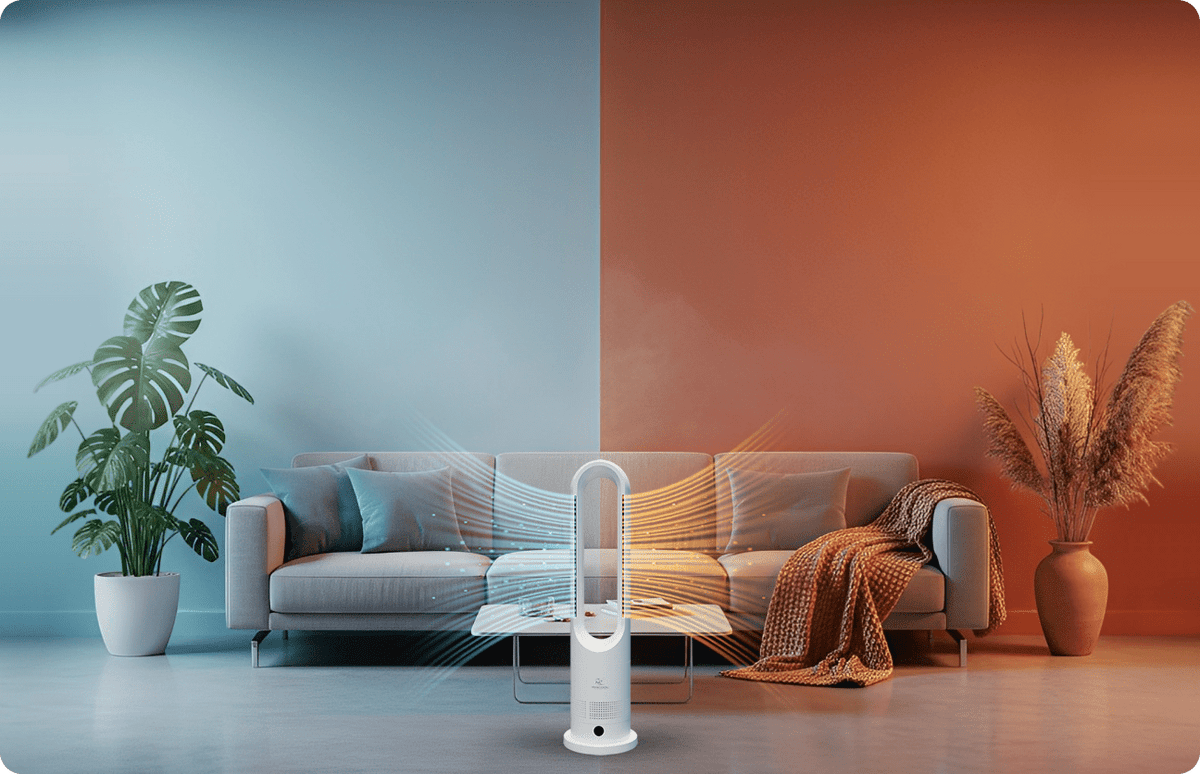 MRBREEZE bladeless fan in a living room