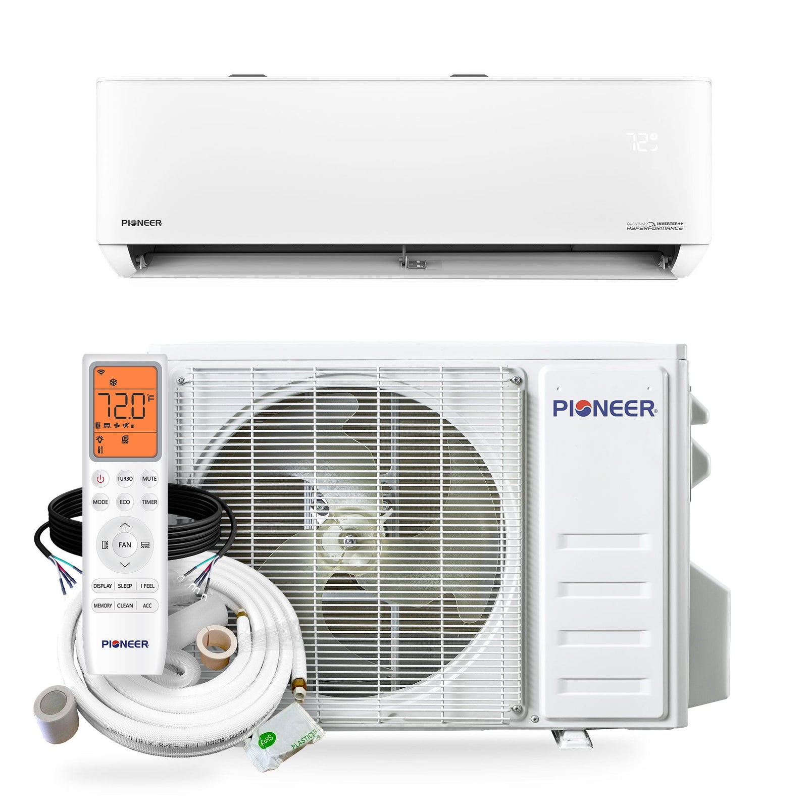 Pioneer® Quantum Hyperformance™ 24,000 BTU 22.5 SEER2 230V High-Wall Ductless Energy-Star Mini-Split Air Conditioner Inverter Hyper Heat Pump Full Set