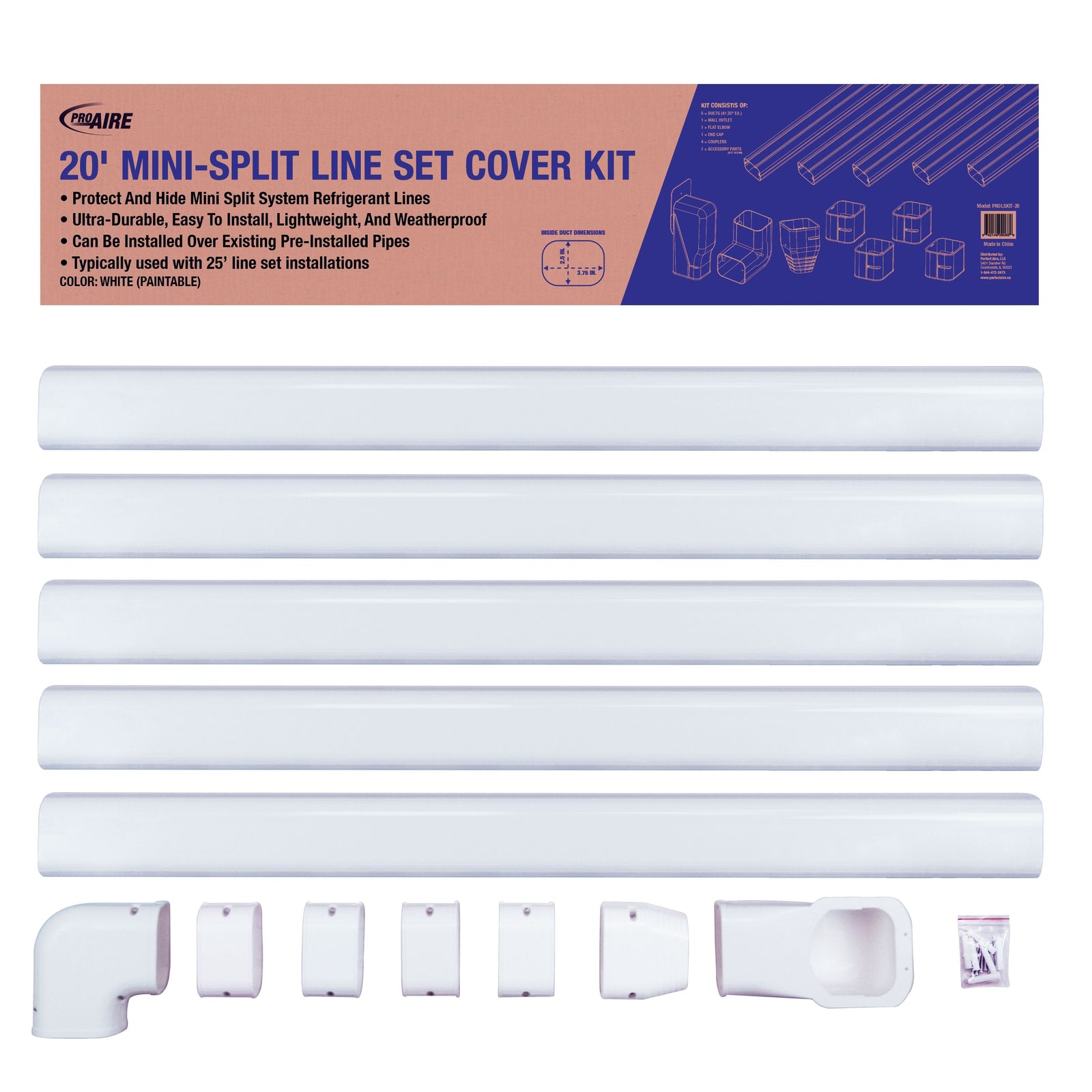 20' Paintable Line Set Cover Kit For Standard Copper Lines