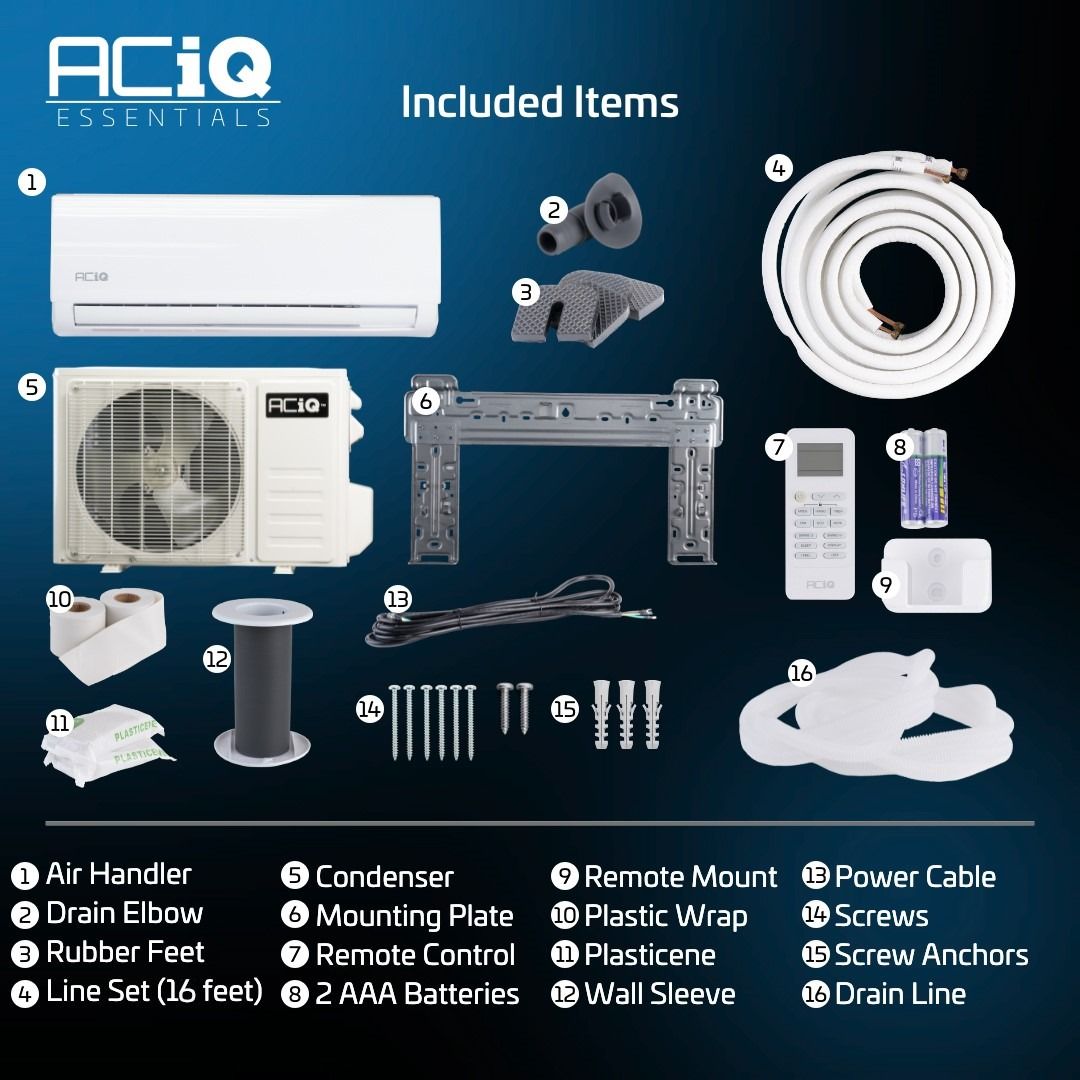 ACiQ 9,000 BTU 19 SEER2 ACiQ Essentials Single Zone Wall Mounted Mini Split System w/ WiFi - 115V -R410A