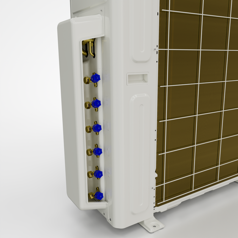 MRCOOL DIY Multi Zone 5th Gen 48K BTU Dual Zone Mini-Split with Ceiling Cassettes 6K + 18K Condenser Back Close Up