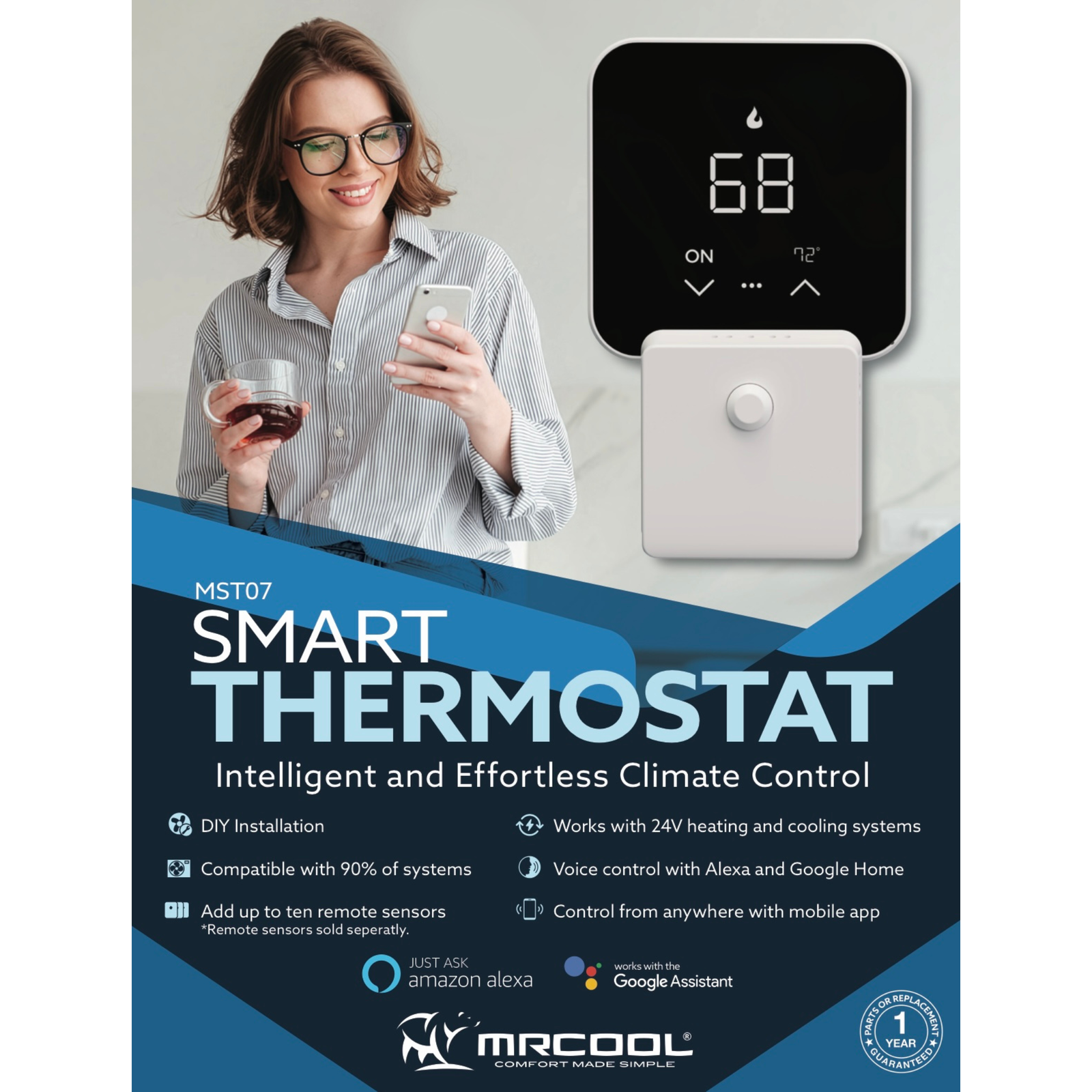 MRCOOL® MST07 Smart Thermostat + MST07-S Room Sensor Bundle (White) - 24V (Ducted System Only)