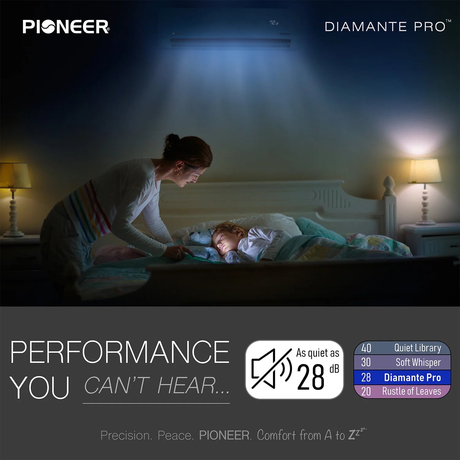 Pioneer® Diamante Pro™ 9,000 BTU 19 SEER2 High-Wall Ductless Mini-Split Air Conditioner Inverter Heat Pump with 16 Ft. Kit - 115V