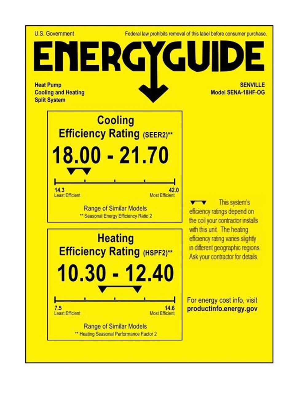Senville AURA 18,000 BTU 20.4 SEER2 Floor Mounted Single Zone Ductless Mini Split Energy Guide