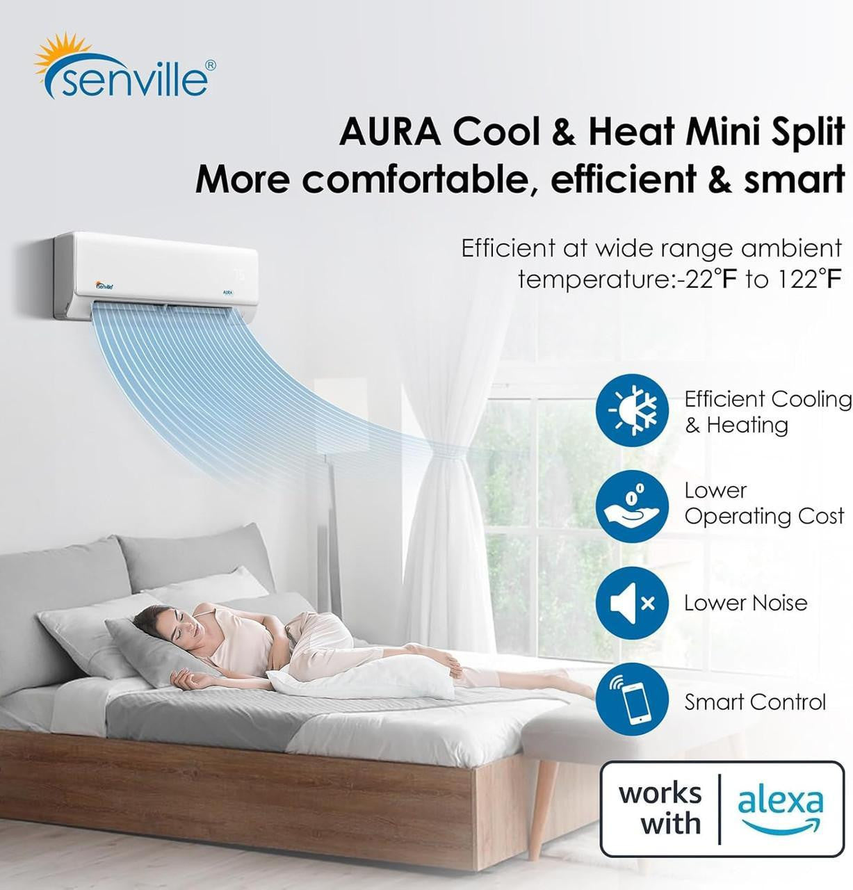 Senville ELITE 9,000 BTU 33.3 SEER2 Mini Split Air Conditioner Heat Pump