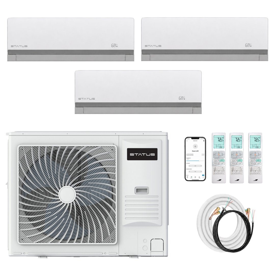 Status DIY 5th Gen Multi-Zone 27,000 BTU (9K + 9K + 9K) 3-Zone Ductless Mini-Split Heat Pump System - R454B