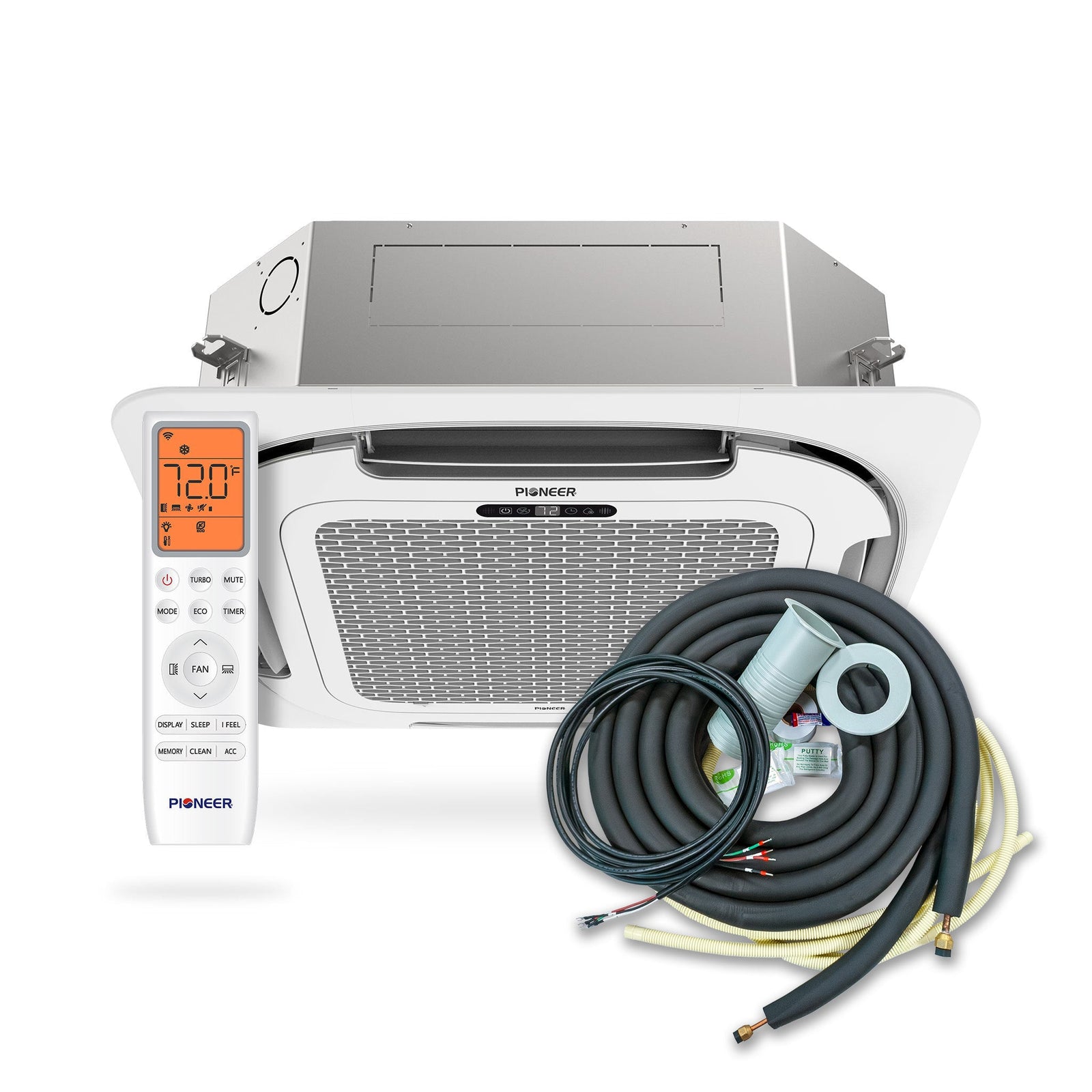 Pioneer® Multi Zone 12,000 BTU Quantum Ultra Ceiling Cassette Indoor Section Ductless Mini-Split Wi-Fi Inverter++ Air Conditioner Heat Pump 230V