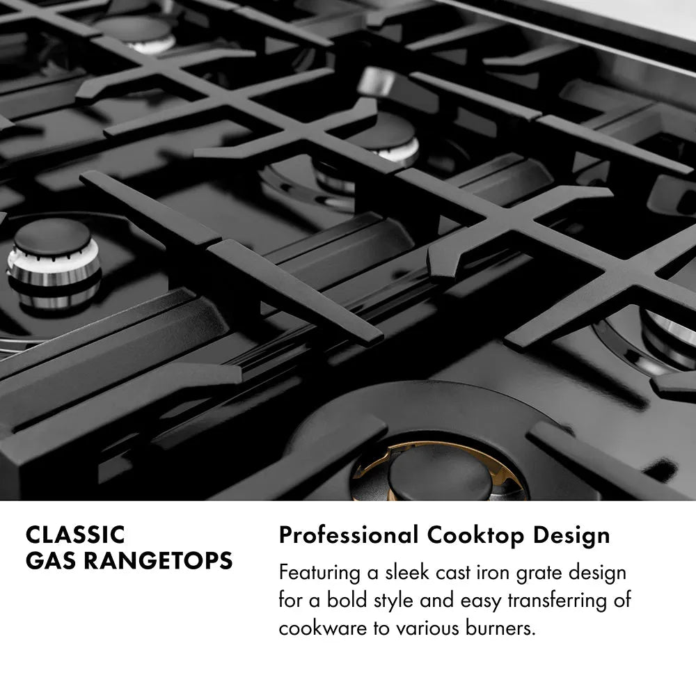 ZLINE Autograph Edition Classic 36-inch rangetop in satin stainless steel and champagne bronze accents RTSZ-36-CB, from above