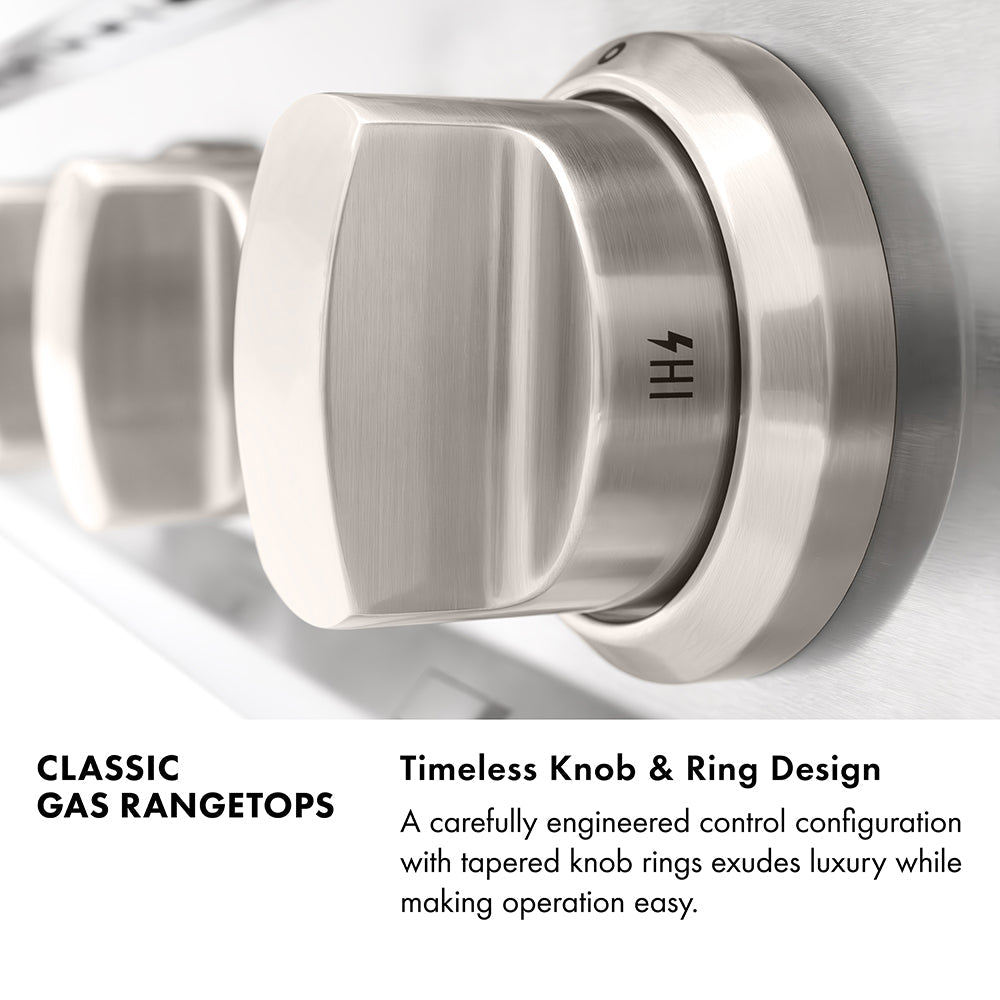 ZLINE Autograph Edition Classic 36-inch rangetop in satin stainless steel and champagne bronze accents RTSZ-36-CB, from above