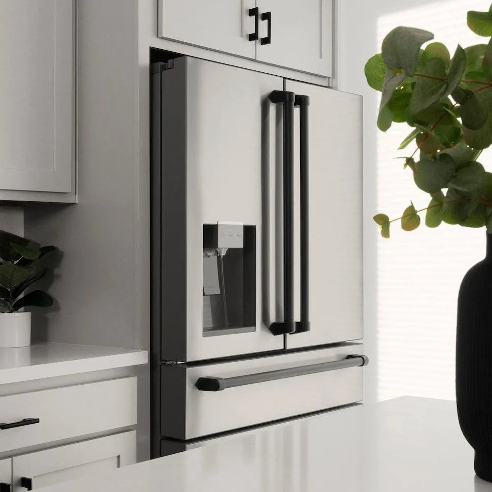 ZLINE Autograph Edition 36-inch refrigerator in fingerprint-resistant stainless steel with bright white interior and matte black accents RFMZ-W-36-MB, view 2