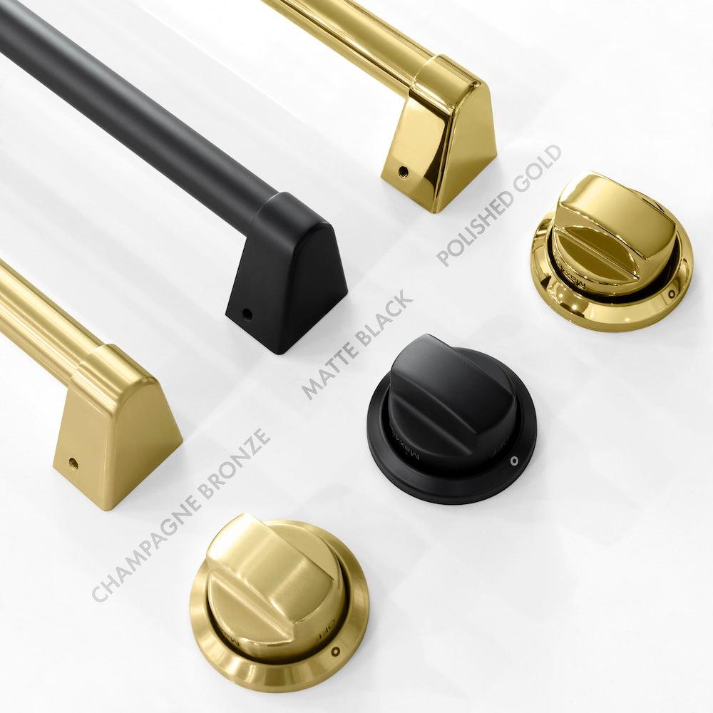 ZLINE Autograph Edition Legacy 48-inch range in stainless steel with black matte door and polished gold accents RAZ-BLM-48-G, view 3