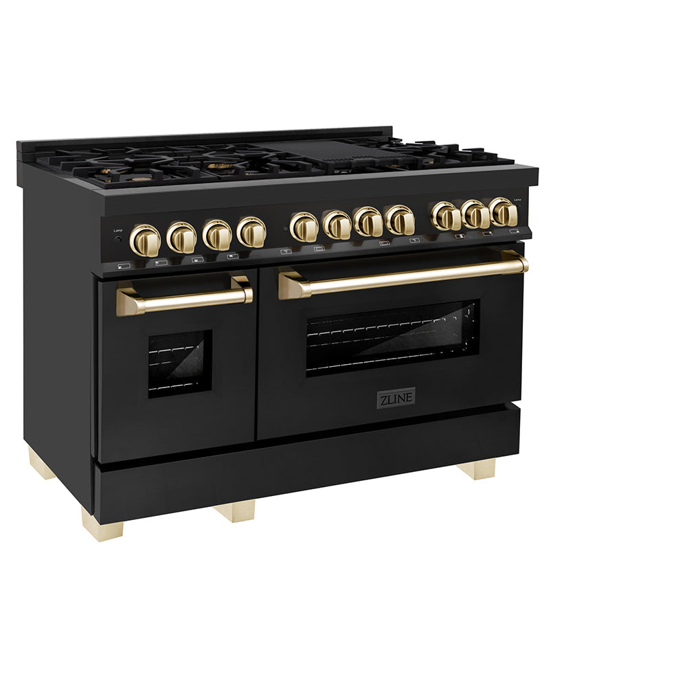 ZLINE Autograph Edition Legacy 48-inch range in black stainless steel and polished gold accents RABZ-48-G, view 4