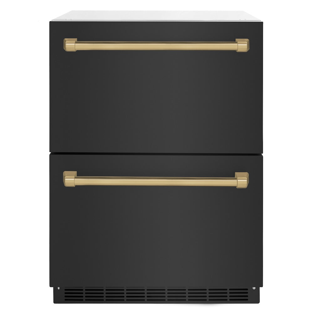 ZLINE Autograph Edition Touchstone 24-inch refrigerator in black stainless steel and champagne bronze accents RDSOZ-BS-24-CB