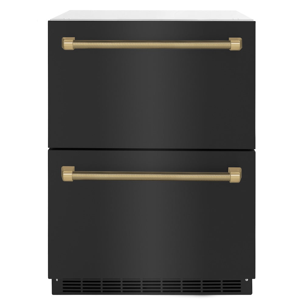 ZLINE Autograph Edition Touchstone 24-inch refrigerator in black stainless steel and champagne bronze accents RDSOZ-BS-24-KCB