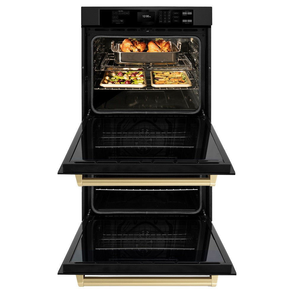 ZLINE Autograph Edition Professional 30-inch wall oven in black stainless steel and champagne bronze accents WADBZ-30-CB, front view