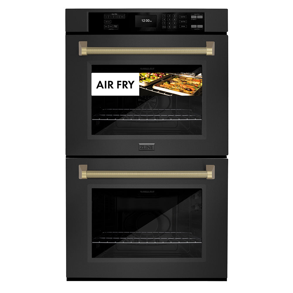 ZLINE Autograph Edition Professional 30-inch wall oven in black stainless steel and champagne bronze accents WADBZ-30-KCB, view 3