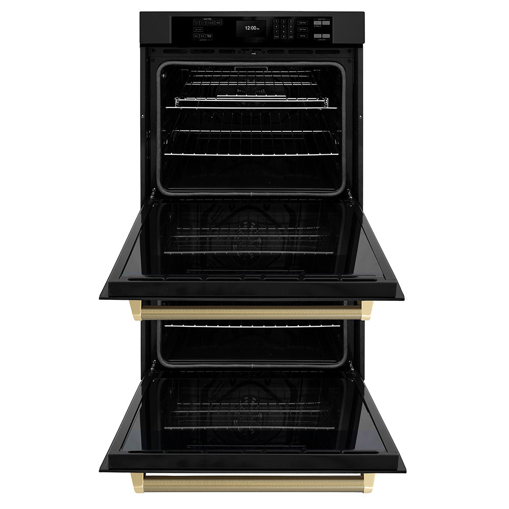ZLINE Autograph Edition Professional 30-inch wall oven in black stainless steel and champagne bronze accents WADBZ-30-KCB, front view
