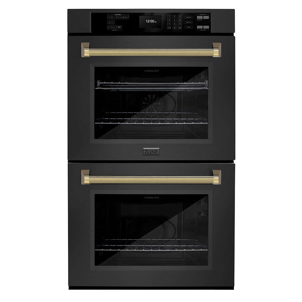 ZLINE Autograph Edition Professional 30-inch wall oven in black stainless steel and polished gold accents WADBZ-30-KG