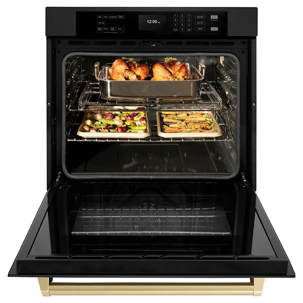 ZLINE Autograph Edition Professional 30-inch wall oven in black stainless steel and champagne bronze accents WASBZ-30-CB, front view