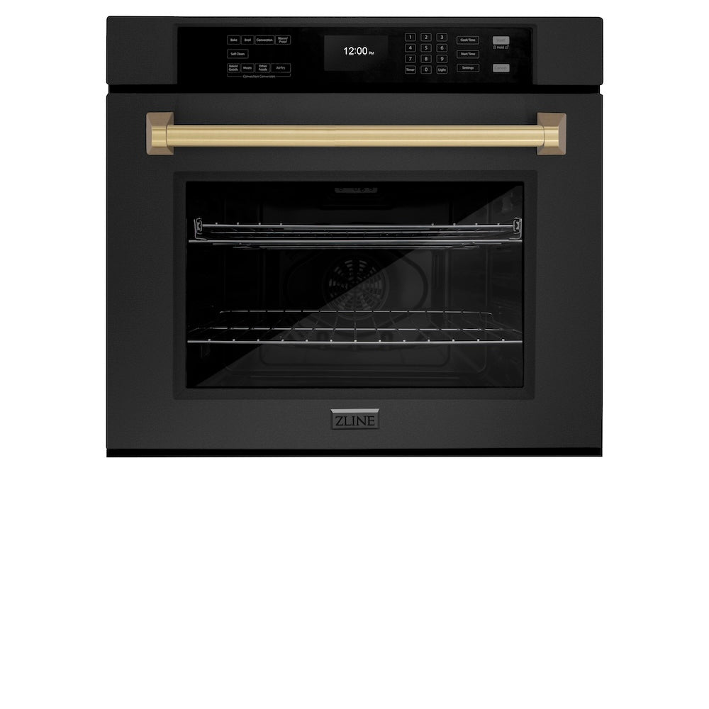 ZLINE Autograph Edition Professional 30-inch wall oven in black stainless steel and champagne bronze accents WASBZ-30-CB, view 3