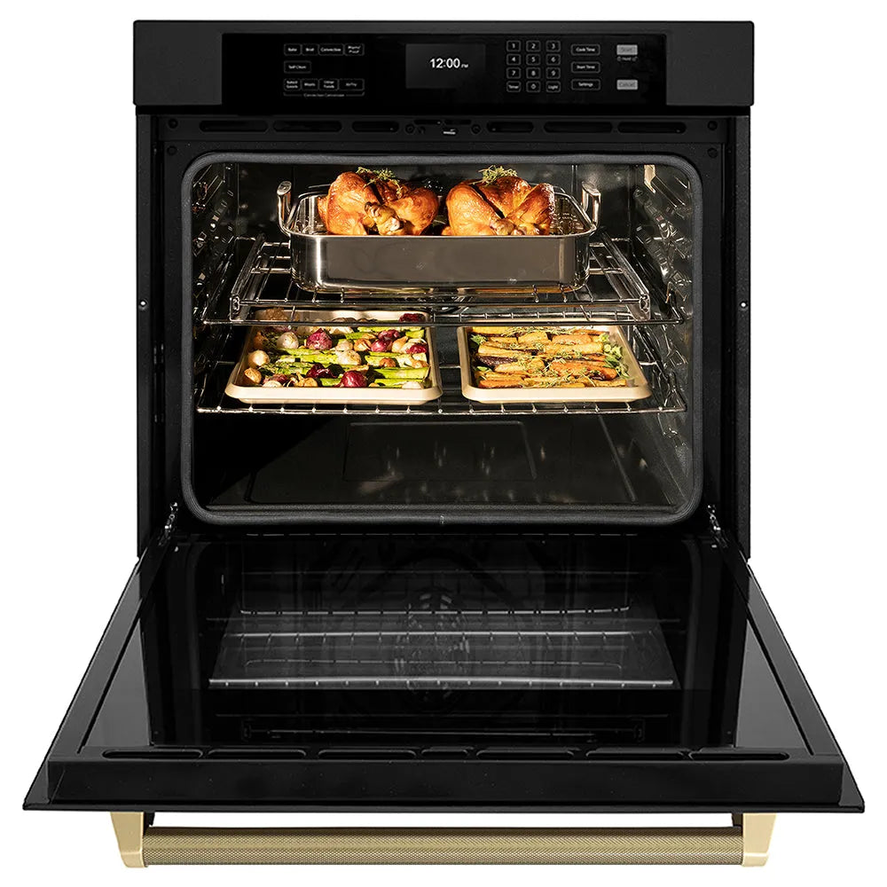 ZLINE Autograph Edition Professional 30-inch wall oven in black stainless steel and champagne bronze accents WASBZ-30-KCB, front view