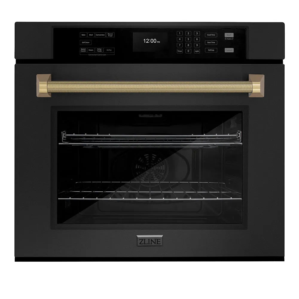 ZLINE Autograph Edition Professional 30-inch wall oven in black stainless steel and champagne bronze accents WASBZ-30-KCB