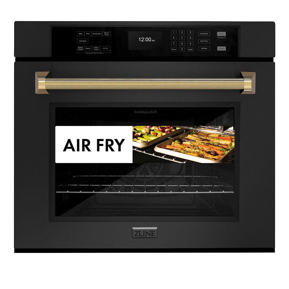 ZLINE Autograph Edition Professional 30-inch wall oven in black stainless steel and polished gold accents WASBZ-30-KG, view 4