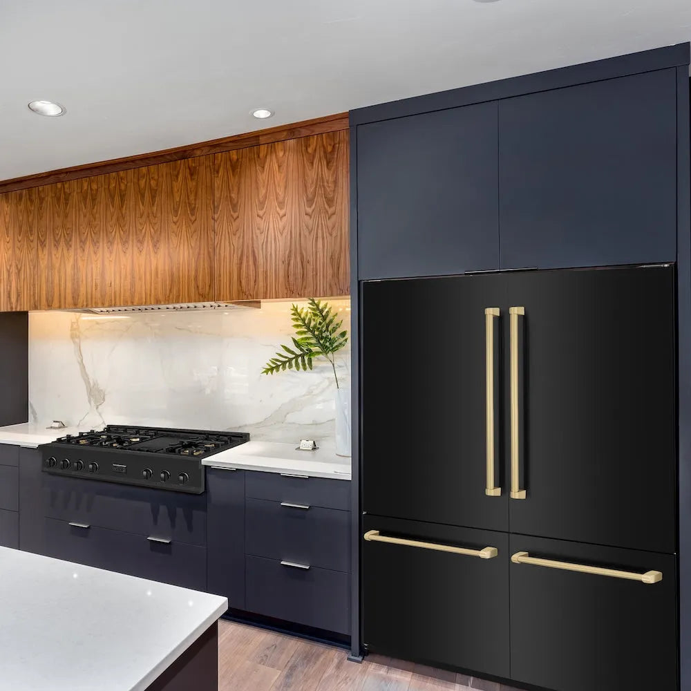 ZLINE Autograph Edition 60-inch refrigerator in black stainless steel with bright white interior and champagne bronze accents RBIVZ-BS-60-CB, view 2