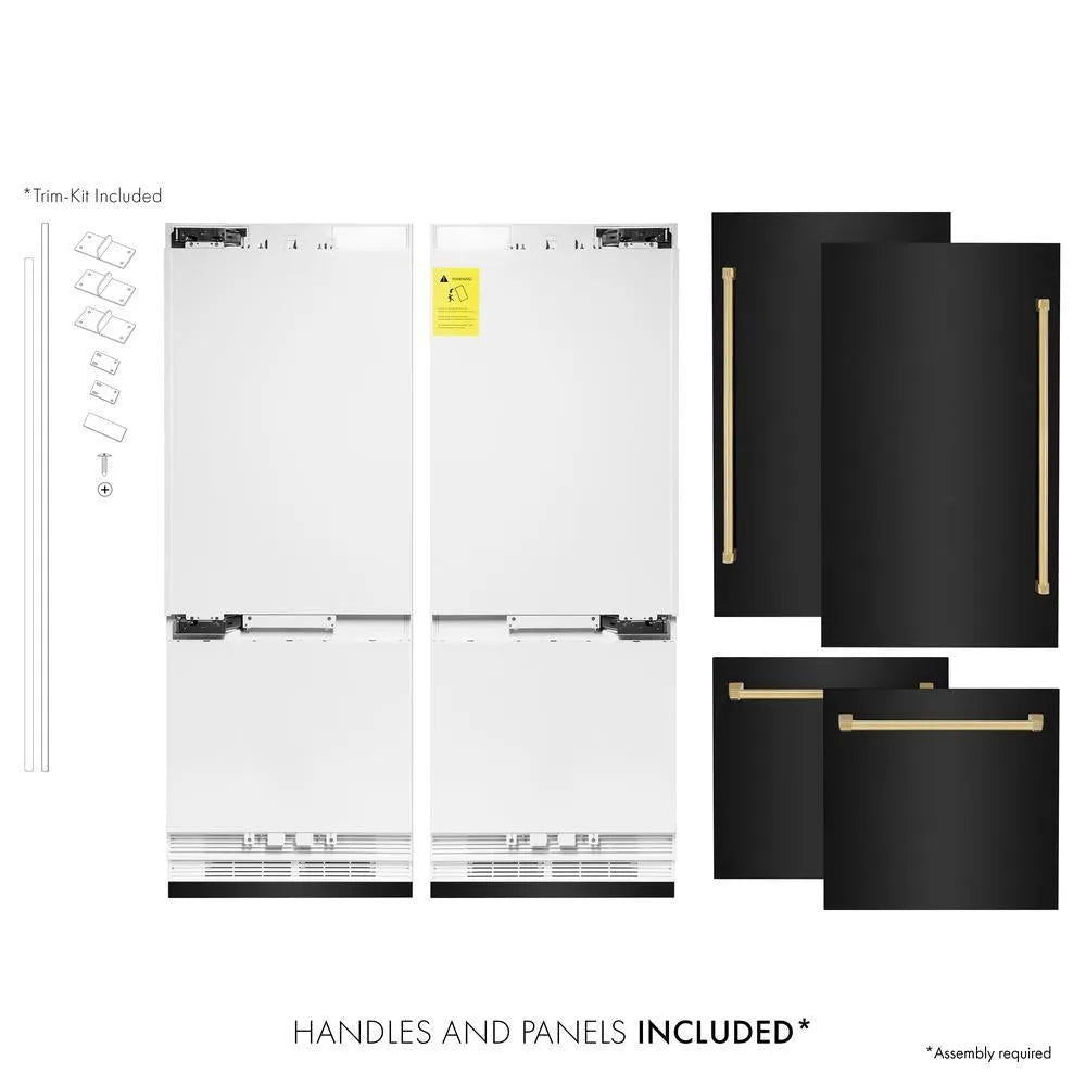 ZLINE Autograph Edition 60-inch refrigerator in black stainless steel with bright white interior and polished gold accents RBIVZ-BS-60-G, front view