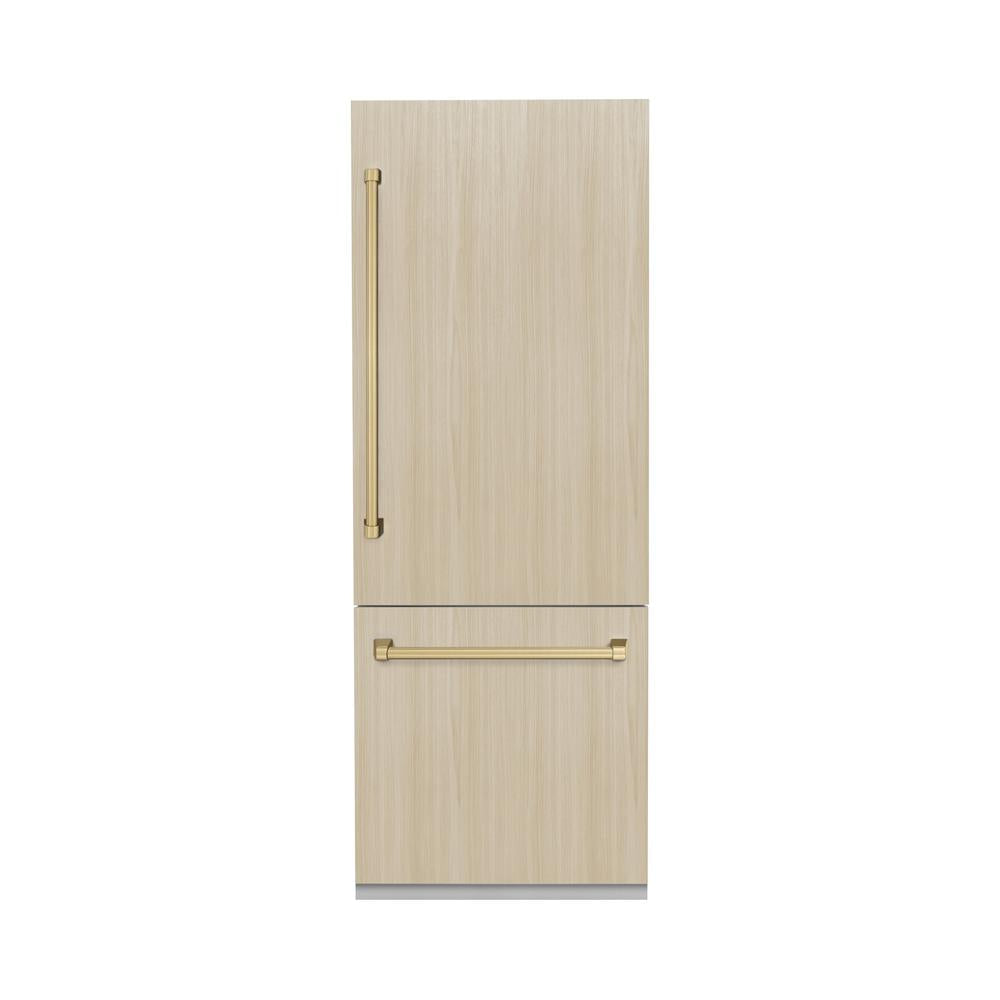 ZLINE Autograph Edition 30-inch refrigerator, panel ready with graphite gray interior and champagne bronze accents GRBIVZ-30-CB, front view