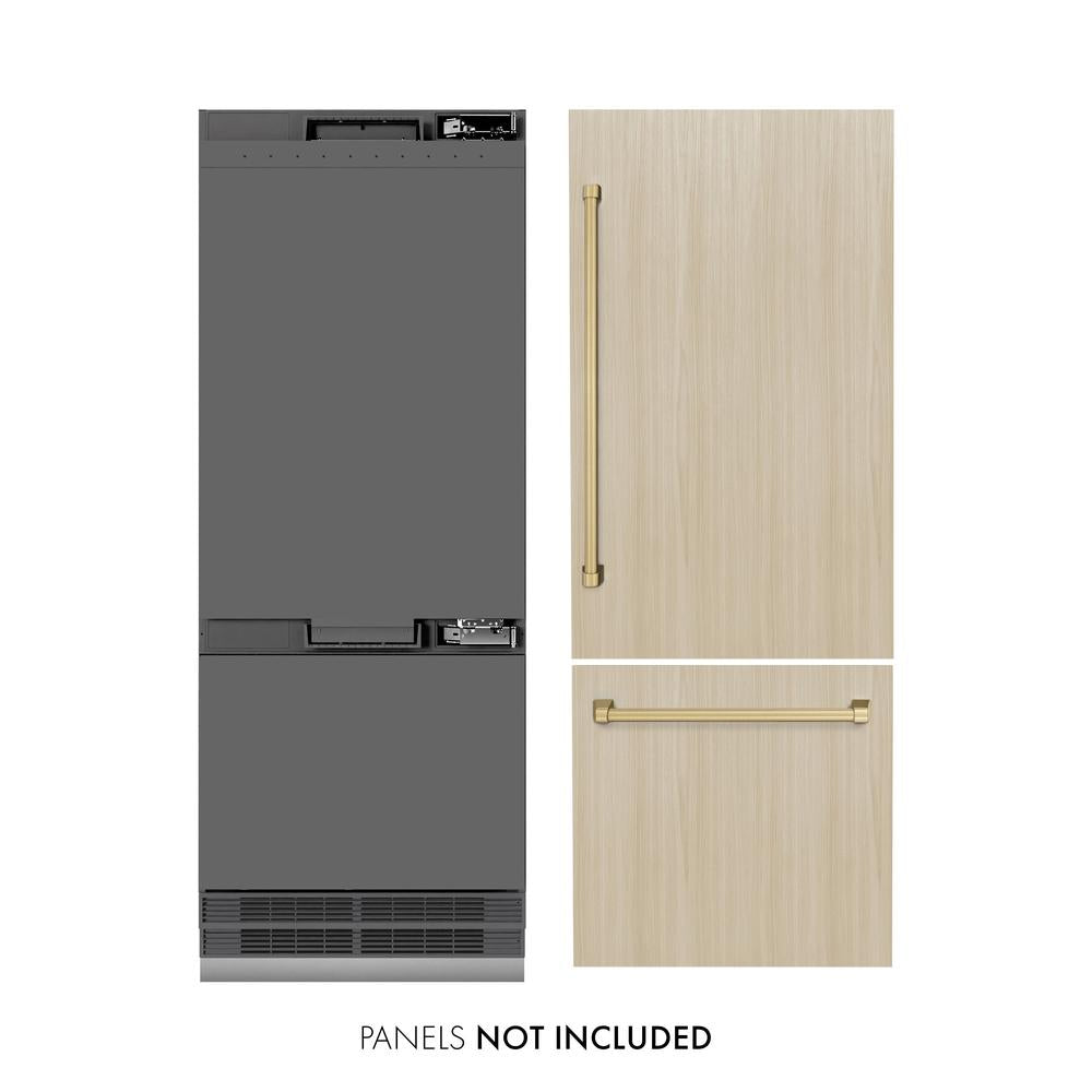ZLINE Autograph Edition 30-inch refrigerator, panel ready with graphite gray interior and champagne bronze accents GRBIVZ-30-CB, front view