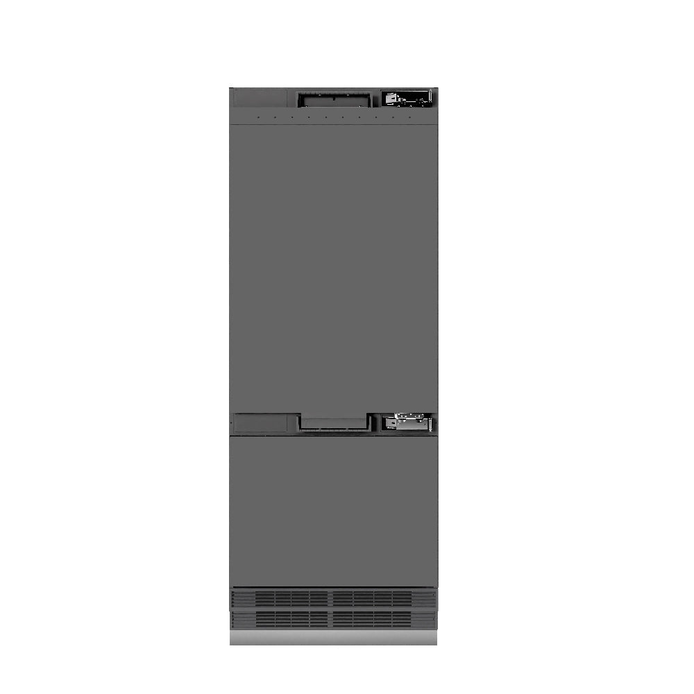 ZLINE Autograph Edition 30-inch refrigerator, panel ready with graphite gray interior and polished gold accents GRBIVZ-30-G, front view