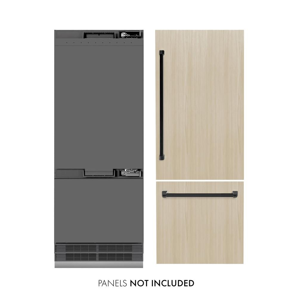 ZLINE Autograph Edition 30-inch refrigerator, panel ready with graphite gray interior and matte black accents GRBIVZ-30-MB, front view