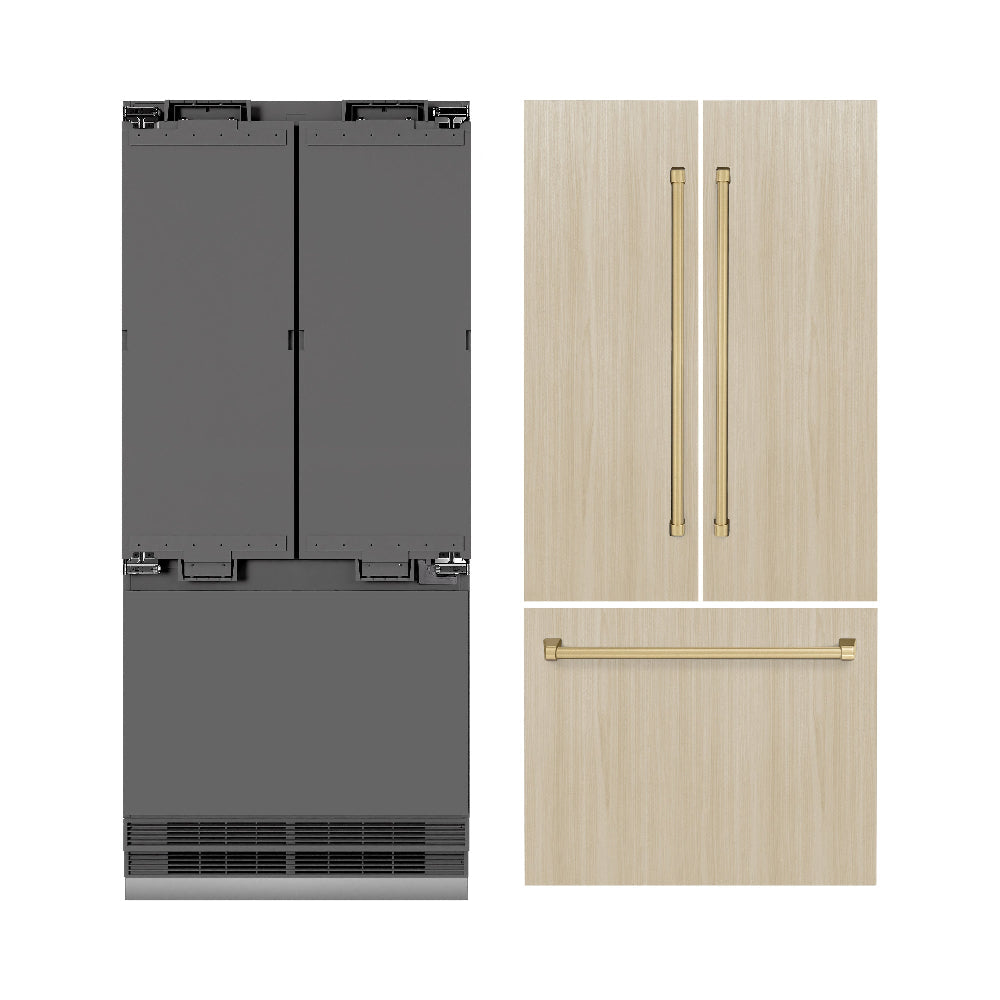 ZLINE Autograph Edition 36-inch refrigerator, panel ready with graphite gray interior and champagne bronze accents GRBIVZ-36-CB, front view