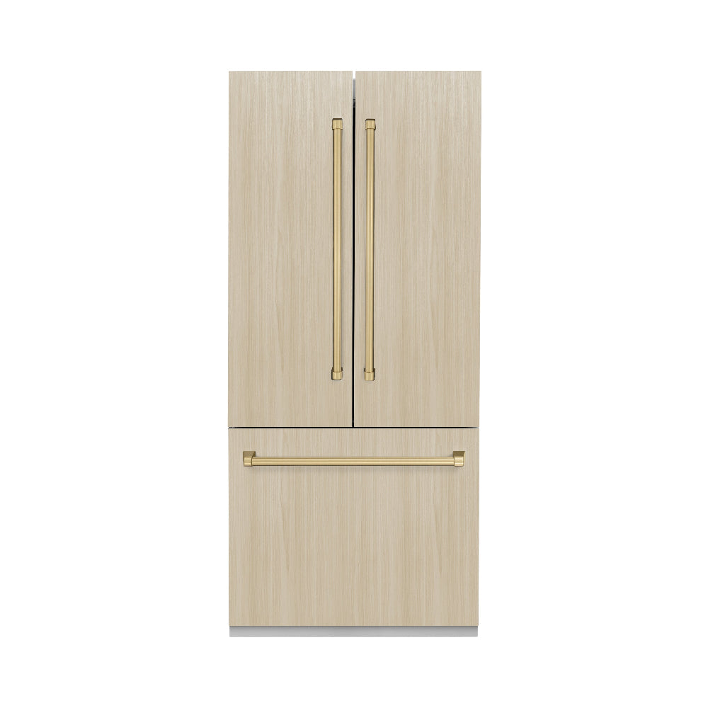 ZLINE Autograph Edition 36-inch refrigerator, panel ready with graphite gray interior and champagne bronze accents GRBIVZ-36-CB, front view