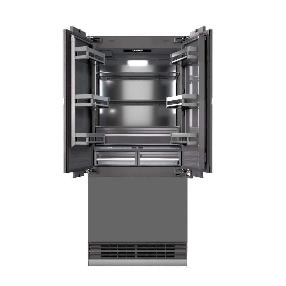 ZLINE Autograph Edition 36-inch refrigerator, panel ready with graphite gray interior and matte black accents GRBIVZ-36-MB