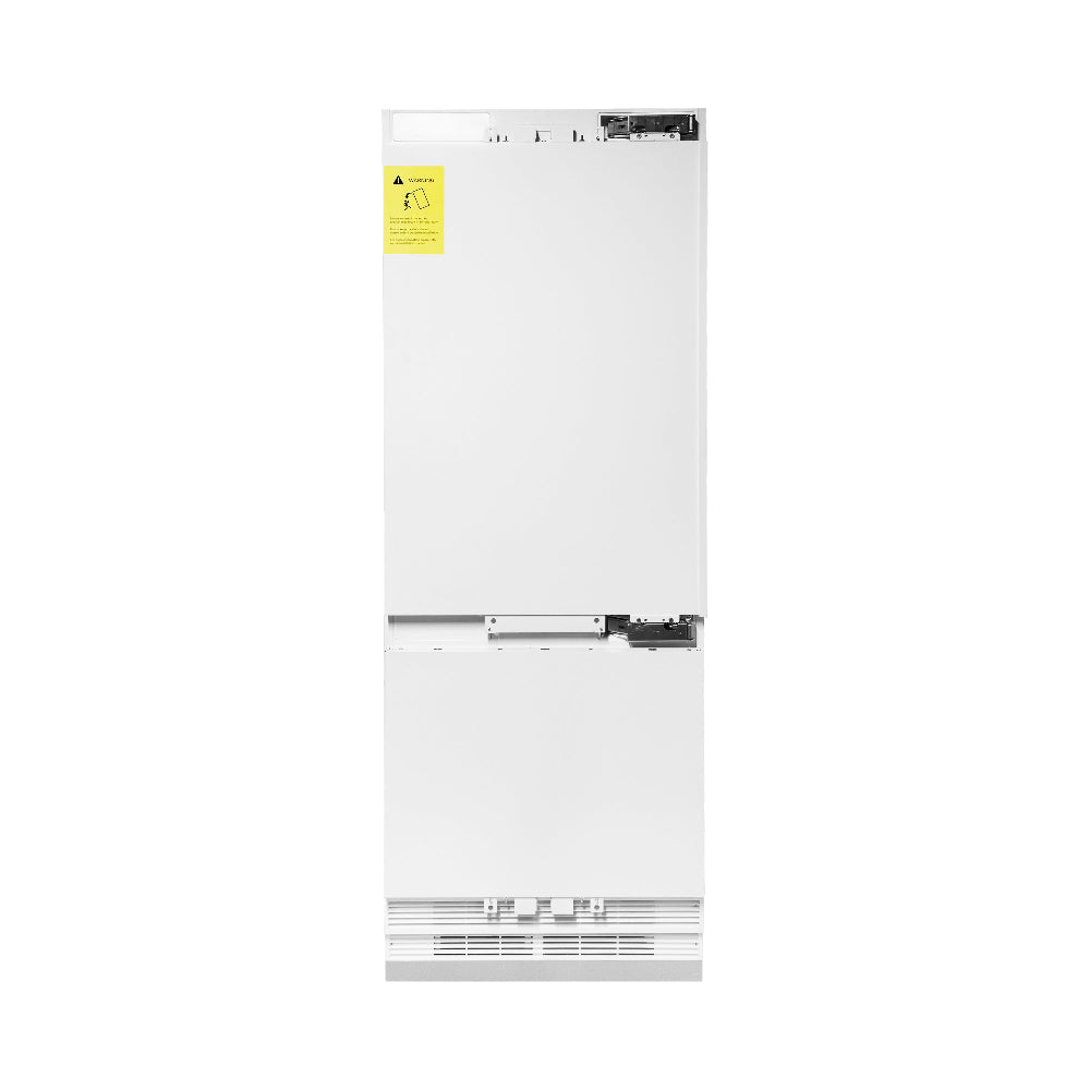 ZLINE Autograph Edition 30-inch refrigerator, panel ready with bright white interior and polished gold accents RBIVZ-30-G, front view