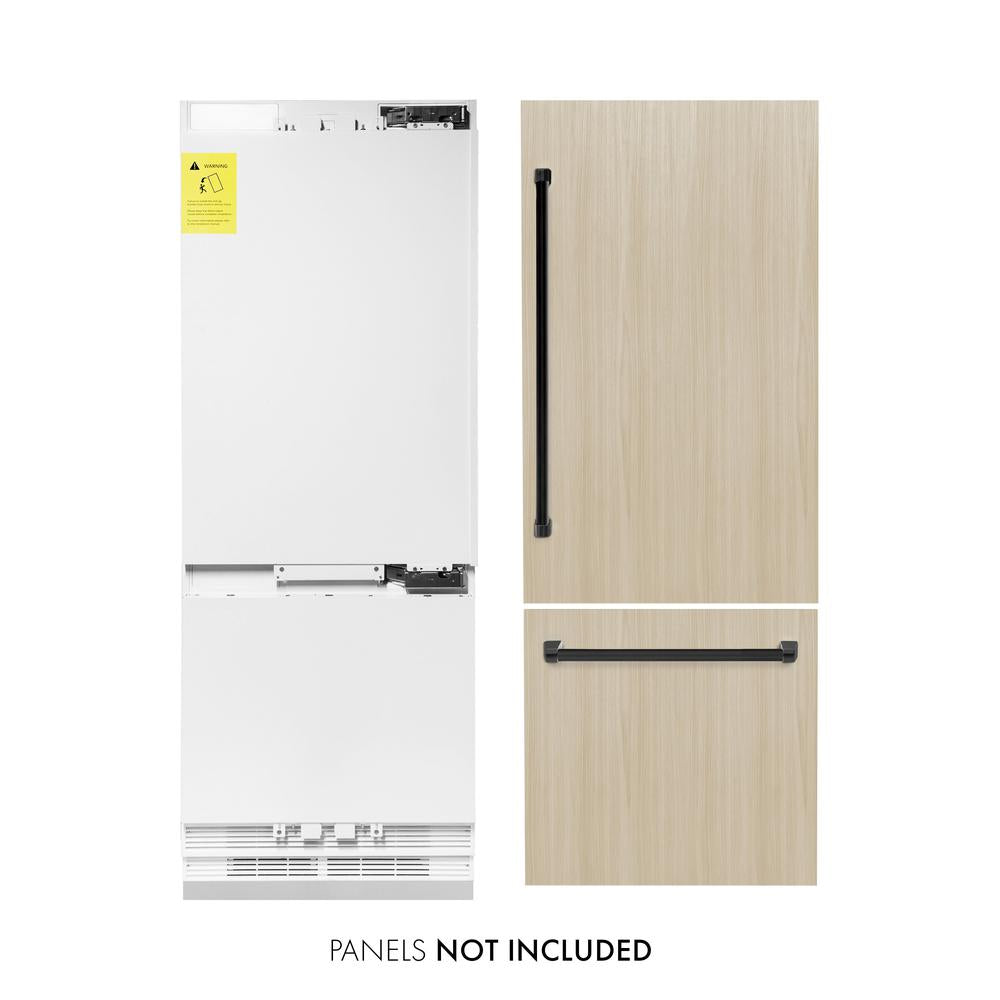 ZLINE Autograph Edition 30-inch refrigerator, panel ready with bright white interior and matte black accents RBIVZ-30-MB