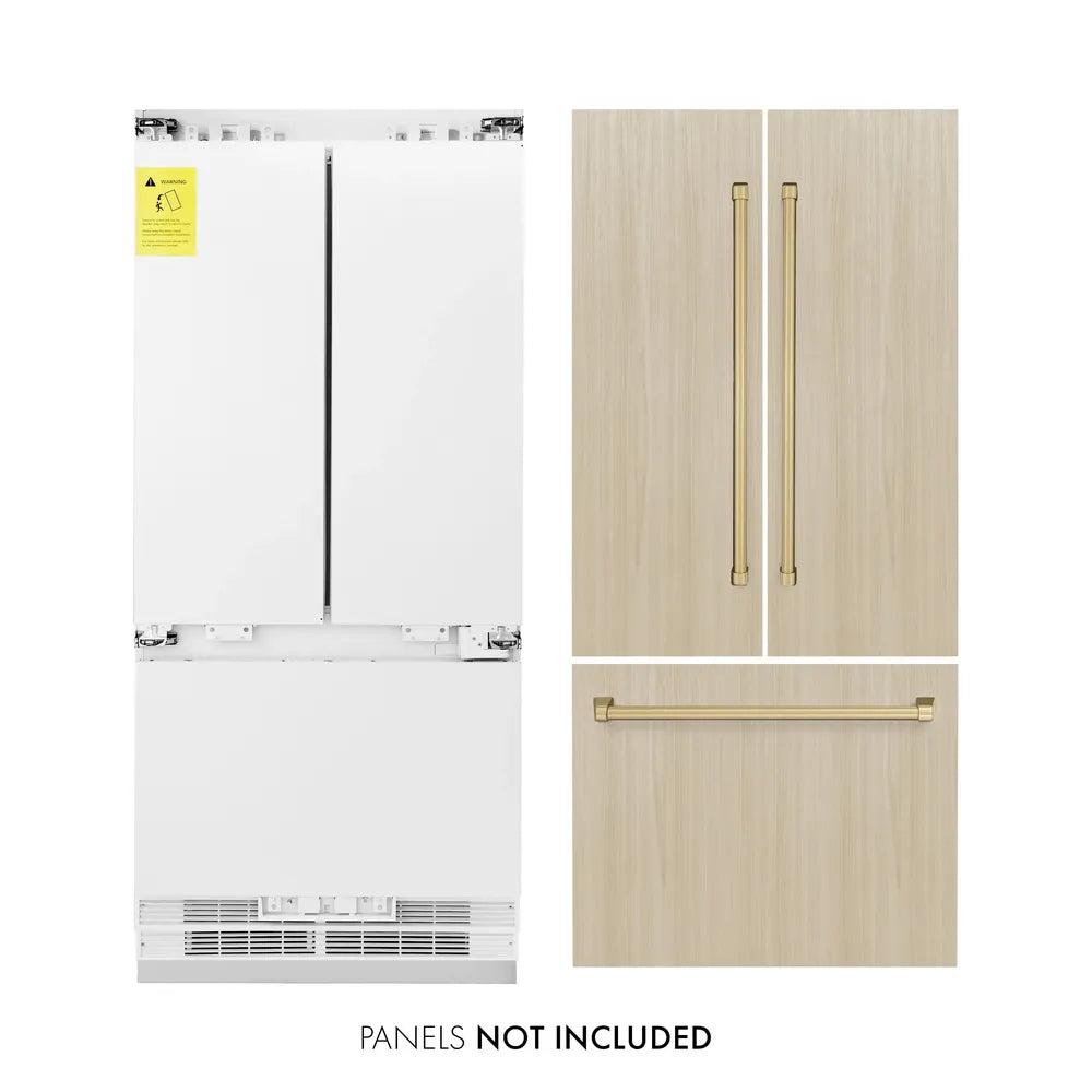 ZLINE Autograph Edition 36-inch refrigerator, panel ready with bright white interior and champagne bronze accents RBIVZ-36-CB