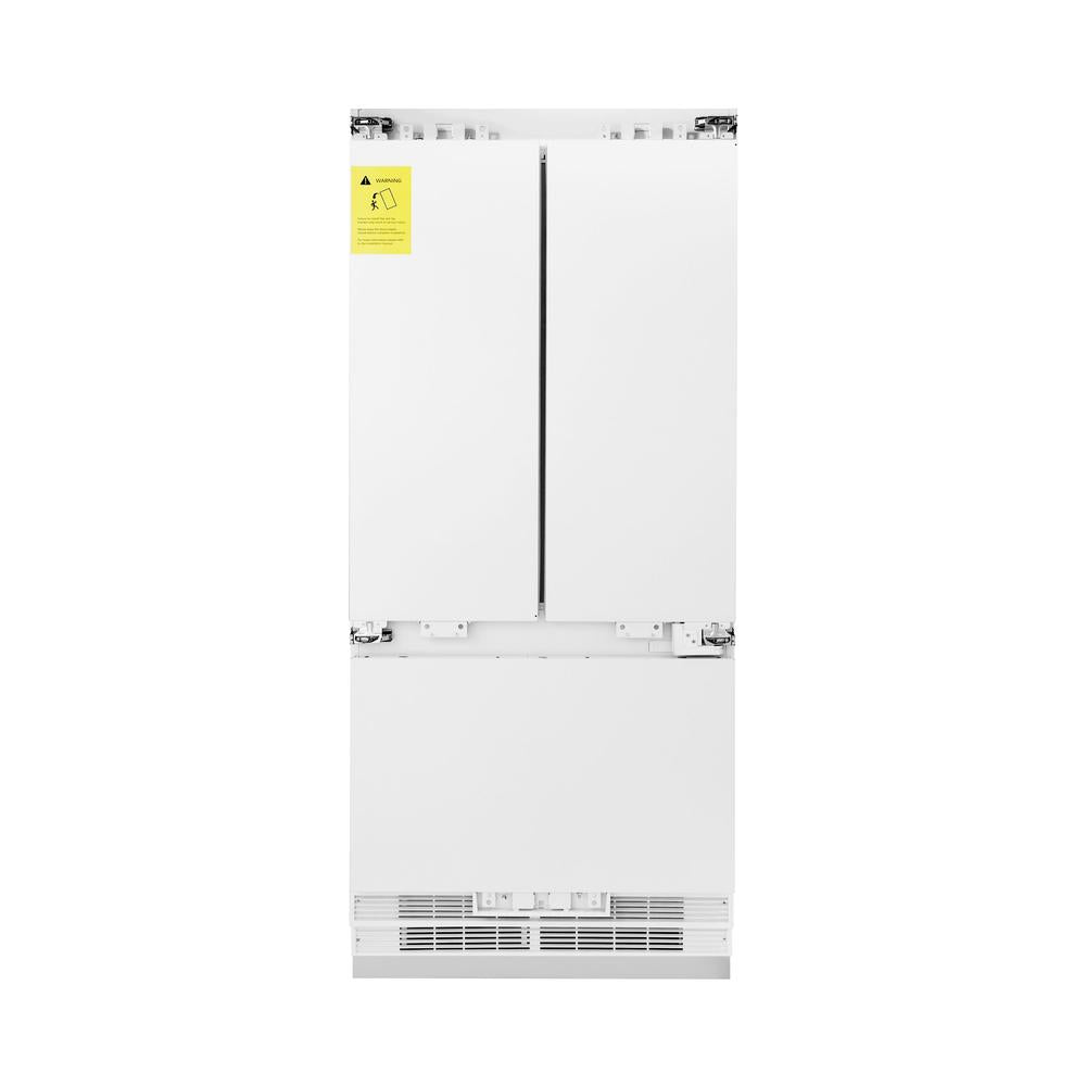 ZLINE Autograph Edition 36-inch refrigerator, panel ready with bright white interior and polished gold accents RBIVZ-36-G, front view