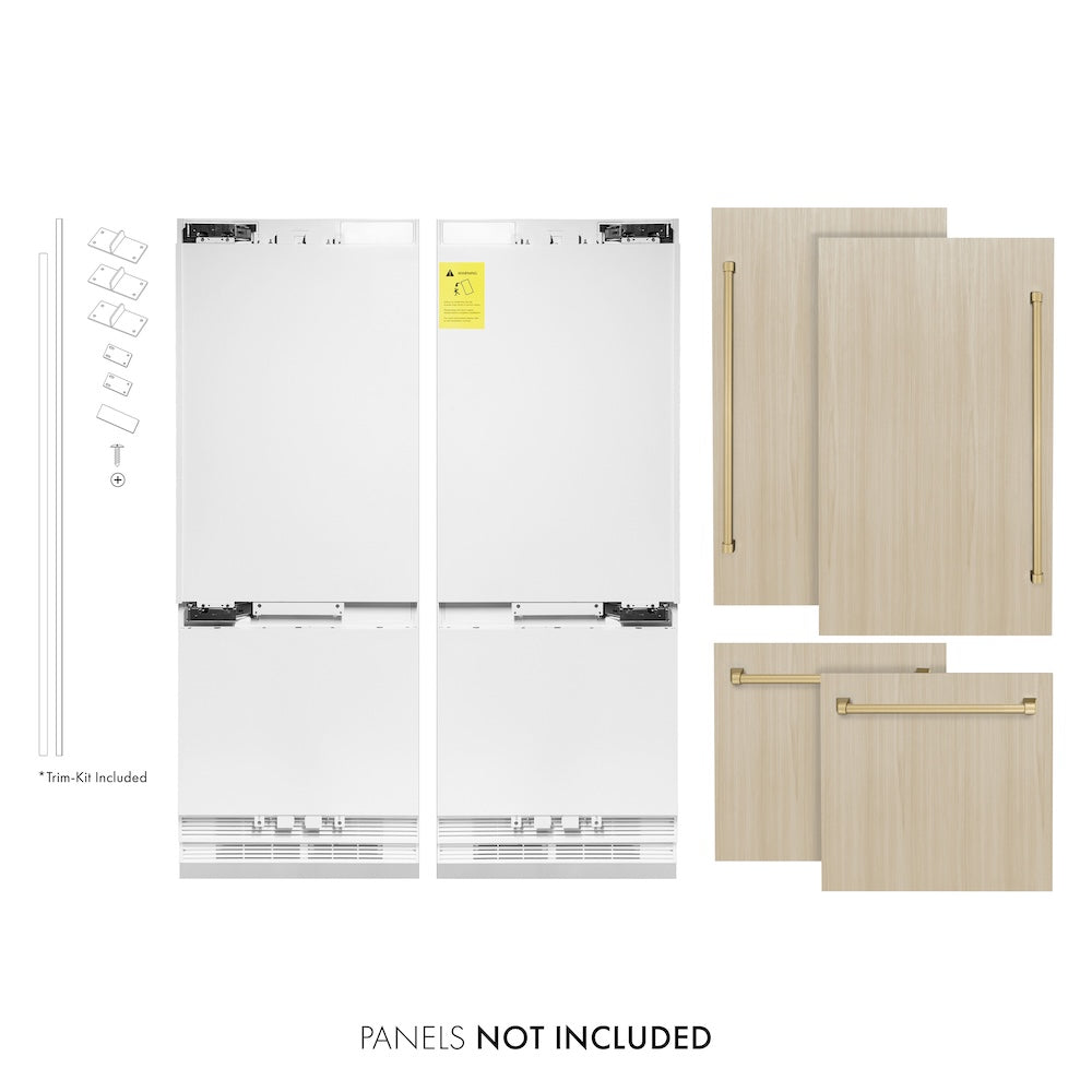 ZLINE Autograph Edition 60-inch refrigerator, panel ready with bright white interior and champagne bronze accents RBIVZ-60-CB