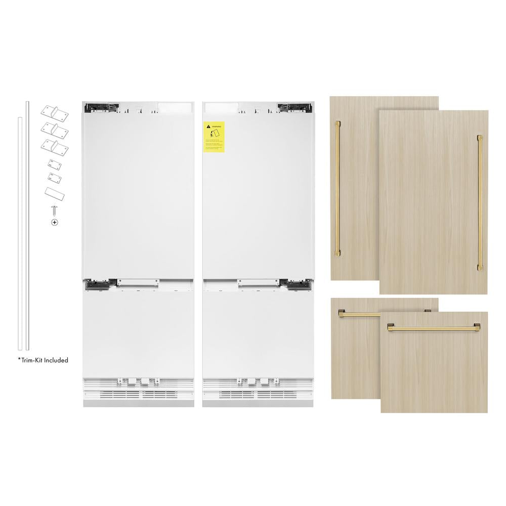 ZLINE Autograph Edition 60-inch refrigerator, panel ready with bright white interior and polished gold accents RBIVZ-60-G, front view